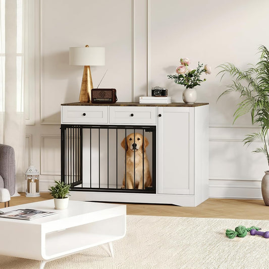 Farmhouse Dog Crate Furniture 47" – Modern Indoor Kennel with Double Doors