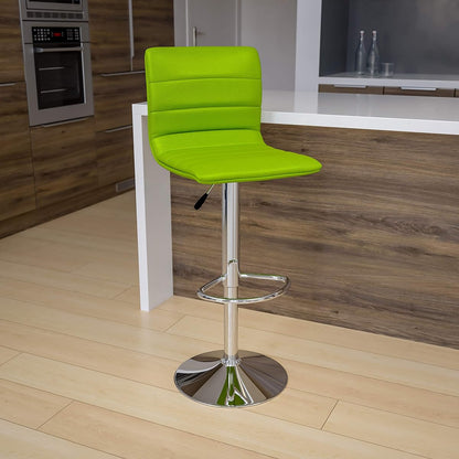 Vincent Modern Green Vinyl Adjustable Bar Stool with Back, Swivel Stool with Chrome-Pedestal Base and Footrest