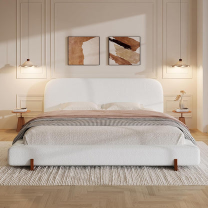 Elegant Chenille White Curve-Platform Bed