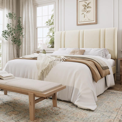 Queen Velvet Bed Frame in Cream with Adjustable Head