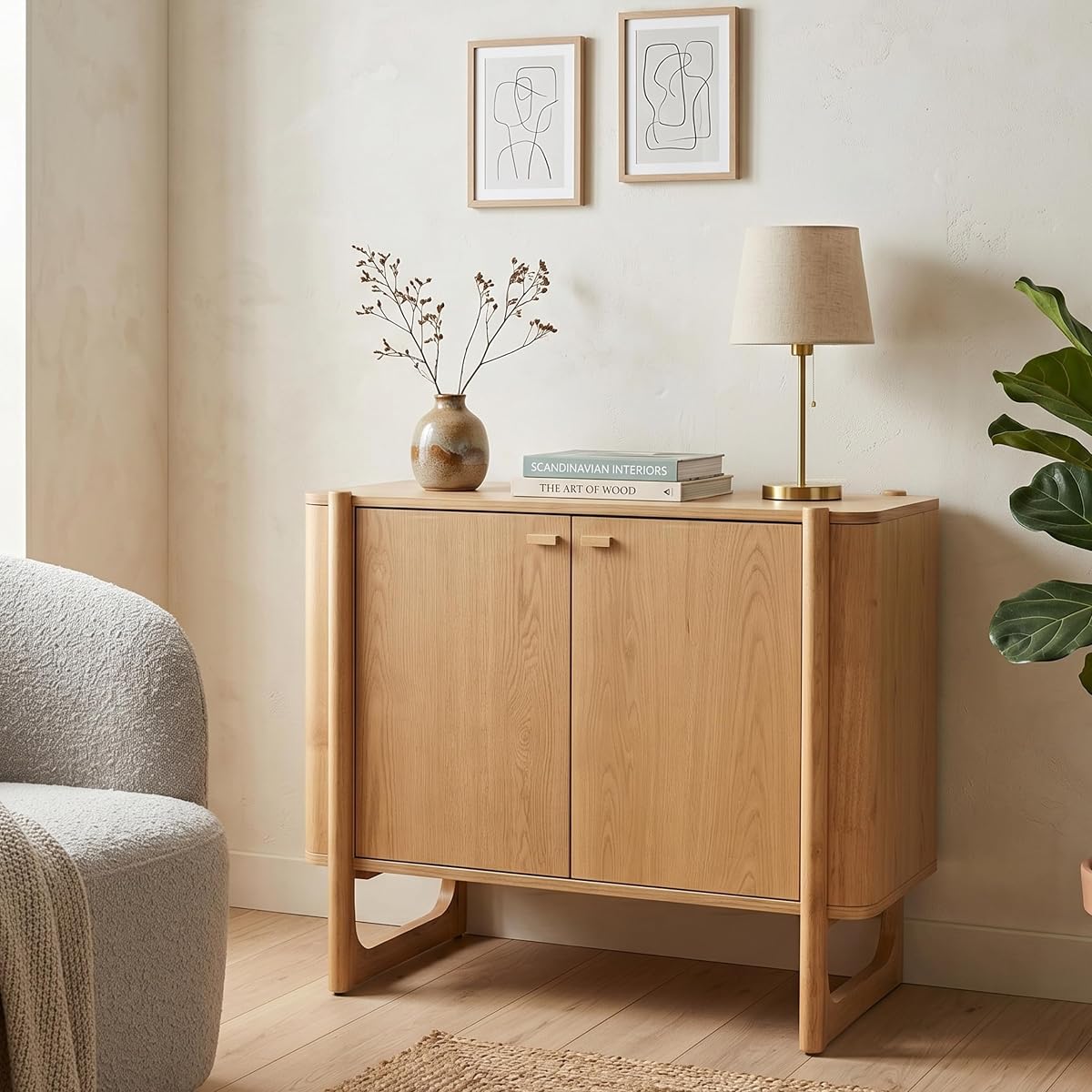 Apollo Solid Wood Accent Cabinet & Media Console, Light Oak