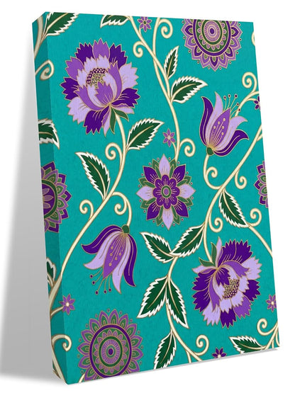 NuYeBiofx Bohemian Purple Flowers Canvas Wall Art Prints,40"x28" Framed Picture Artwork Paisley Floral Art Printed Canvas Oil Painting for Living Room Bedroom Office,Ready to Hang