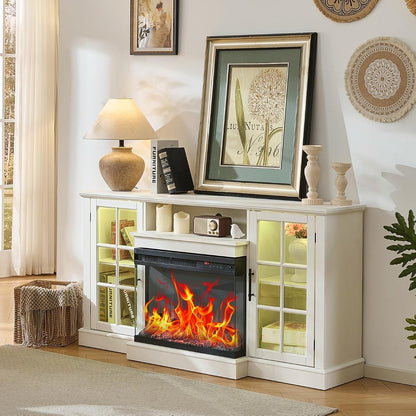 3 Sided Glass 59" Fireplace TV Stand for TVs up to 65inch