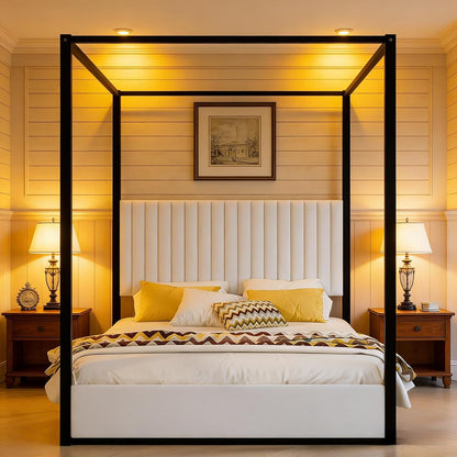 LUMISOL Queen Size Upholstered Canopy Bed