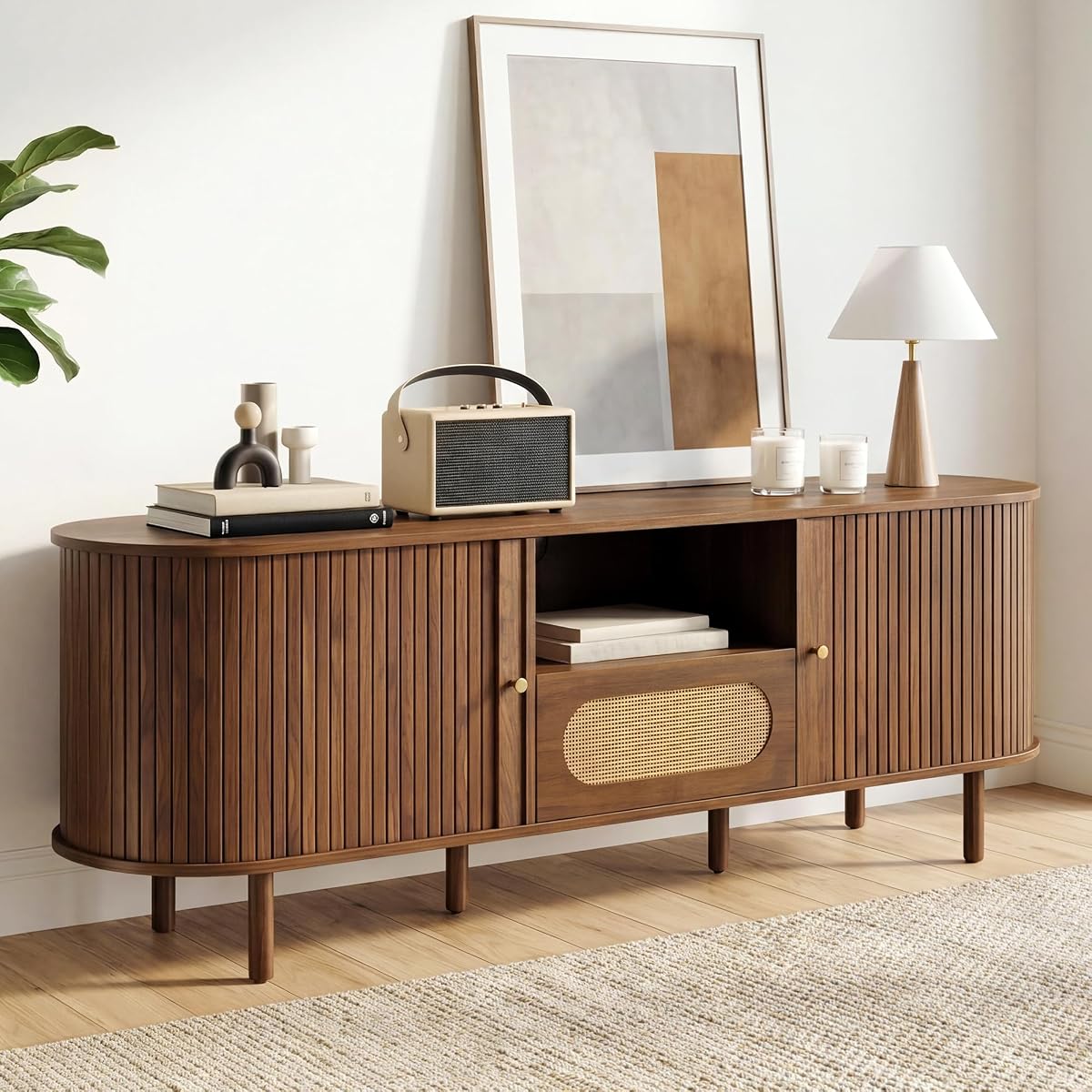 63'' Tambour TV Stand with Power Outlet for TVs up to 70
