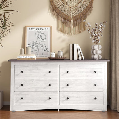 6-Drawer Storage Cabinet, 59" Wide Modern Chest of Drawers, White