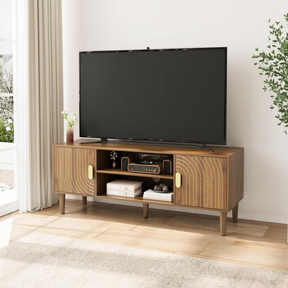 Walnut TV Stand with Line Groove Design