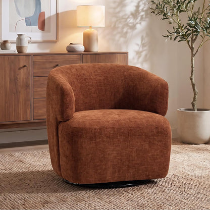 Swivel Accent Chair, Chenille Barrel Chair, Orange