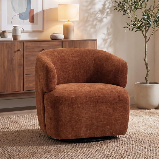 Swivel Accent Chair, Chenille Barrel Chair, Orange
