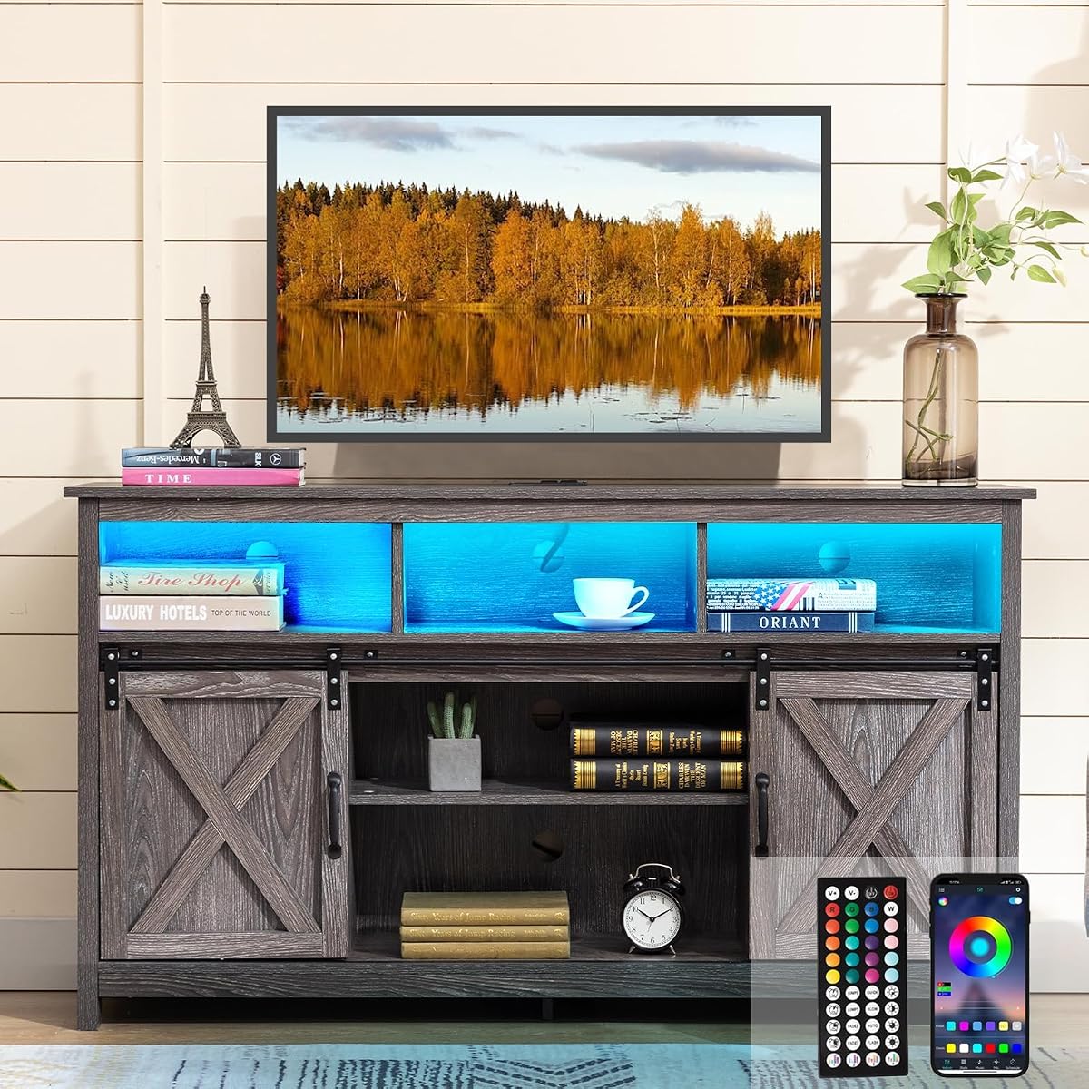 57In Wooden Farmhouse Entertainment Center for 60/65 inch TV