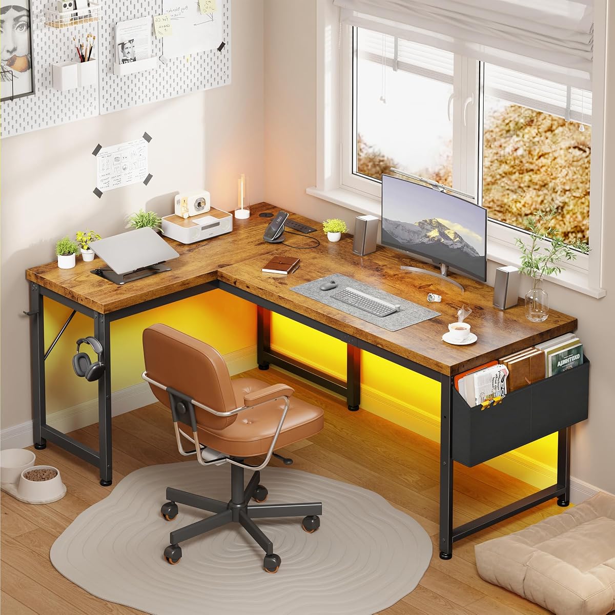 63" L Shaped Desk with 0.95" Thick Desktop for Home Office,Brown