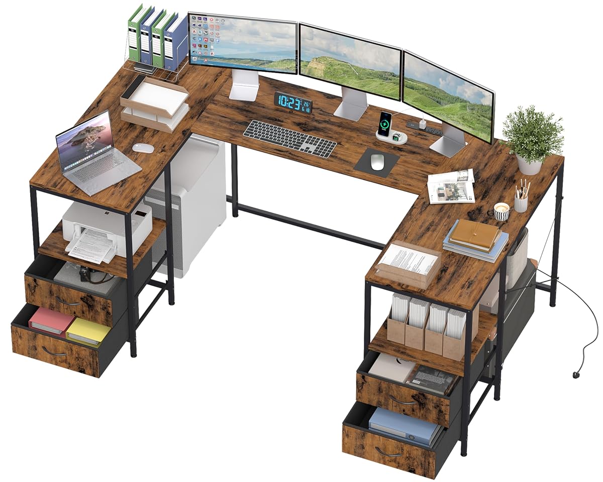 67" U Shaped Computer Desk, Reversible L Shaped Gaming Desk