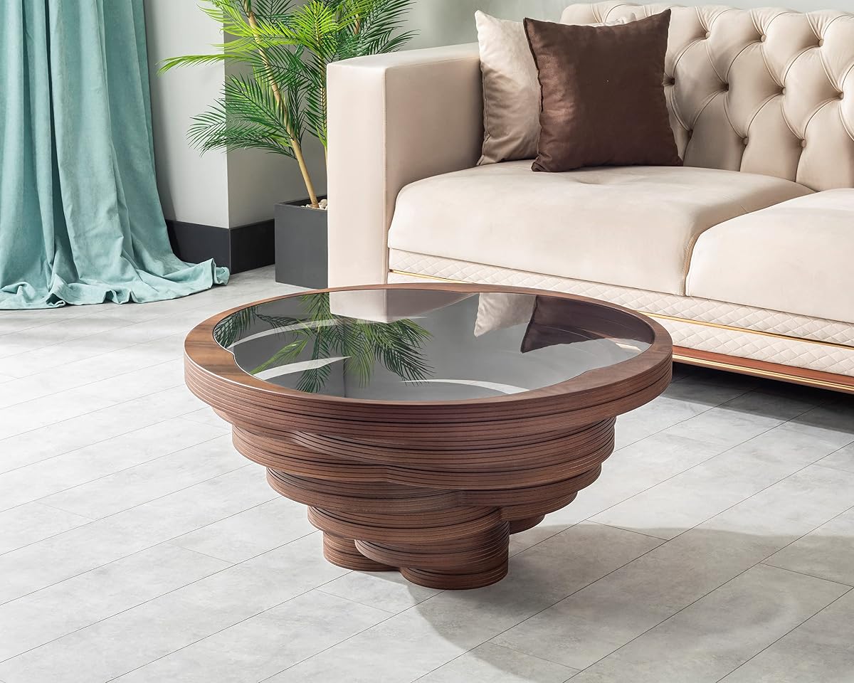 Natural Walnut Coated Coffee Table, Custom Designed Coffee Table, Wooden Rustic Coffee Table, Wood Living Room Furniture, Disassembled Modular Furniture, Lara Model