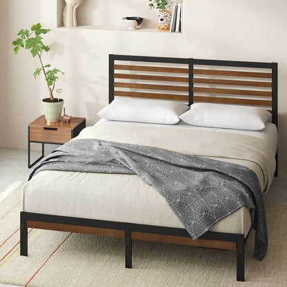 Zinus Kai Bamboo and Metal Platform Bed Frame with Headboard, Brown, Full