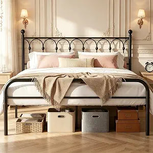 12 Inch King Metal Bed Frame with Victorian Headboard, view 2