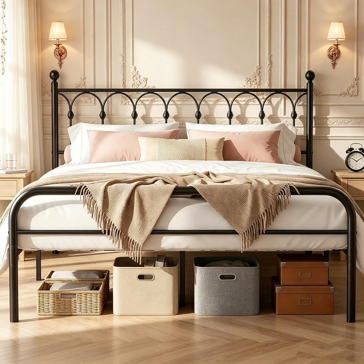 12 Inch King Metal Bed Frame with Victorian Headboard
