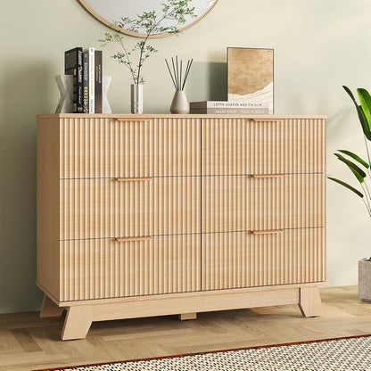 6 Drawer Dresser for Bedroom, Fluted 39.4" Wide Chest of Drawers, Wooden Dresser
