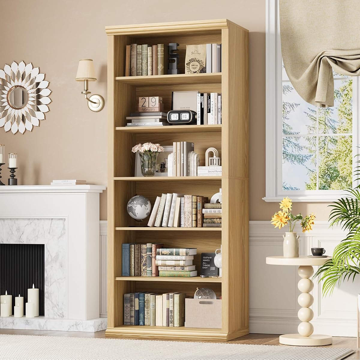 Bookcase and Bookshelves, 28" W Tall Bookshelf, Natural Oak