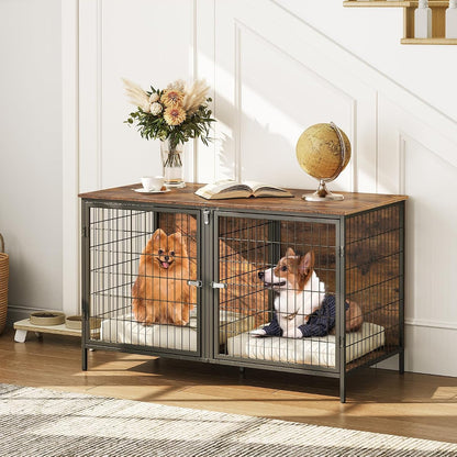 Dog Crate Furniture for 2 Dogs, 43.3" Dog Kennel with Removable Divider