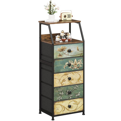 Nightstand with Fabric Drawers Dresser with 2 Tier Shelf Storage Tower for Bedroom Hallway Entryway Closet Organizer Sofa Beside Table Furniture (Multi, 5 Drawers)