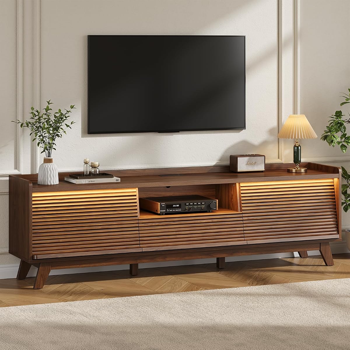 70" Mid-Century TV Stand for Living Room,Wood TV Console (24" H)