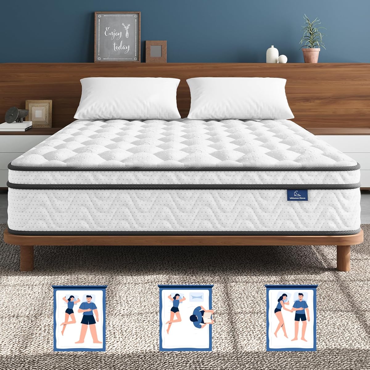 Queen Mattress 12 Inch, Fiberglass-Free | Cool Sleep Hybrid Mattress in a Box - Memory Foam & Pocket Springs, Ergonomic Design, Pressure Relief, Medium Firm Feel, 60"×80"×12"