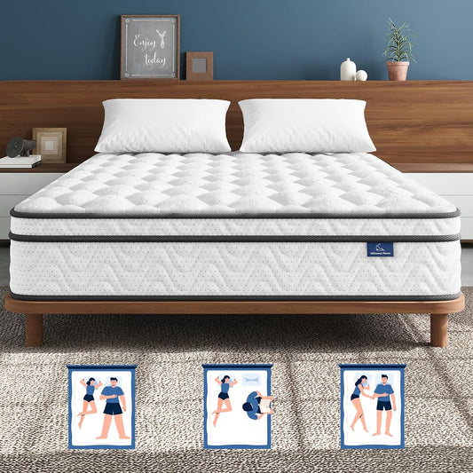 Full Mattress 12 Inch, Cool Sleep Hybrid Double Mattress in a Box