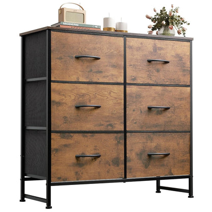 Dresser for Bedroom with 6 Drawers, Rustic Brown Wood Grain Print