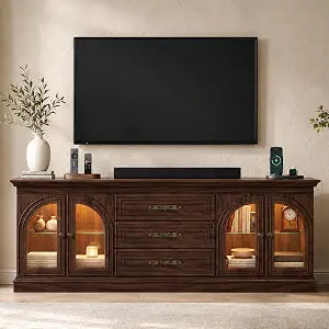 Mid Century Modern TV Stand for 70" TV, Power Outlets,Walnut Dark, view 2