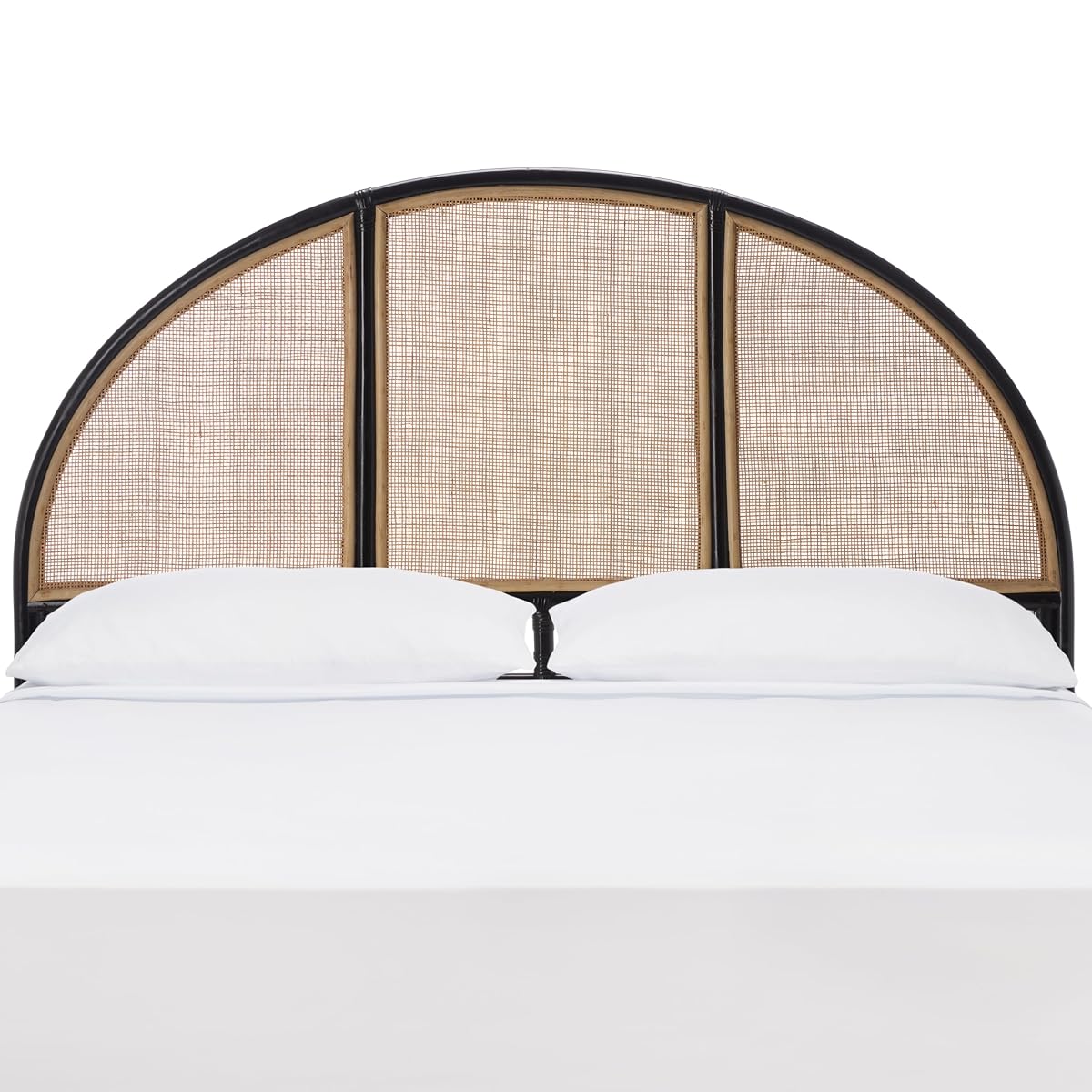 SAFAVIEH Furniture - Kurumi Queen Headboard - Black - Rattan & Solid Wood - Round Handwoven Design for Bedroom & Guest Room, 62.2" W x 2.8" D x 53.2" H (HBD8005A-Q)