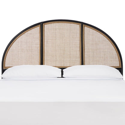 SAFAVIEH Furniture - Kurumi Queen Headboard - Black - Rattan & Solid Wood - Round Handwoven Design for Bedroom & Guest Room, 62.2" W x 2.8" D x 53.2" H (HBD8005A-Q)