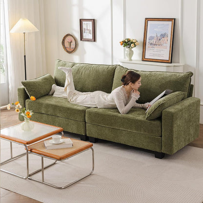 94'' Modular Sectional Sofa with All Seats Storage,Oversized 3-Seater Comfy Couches with Throw Pillows,Big Loveseat for Living Room,Bedroom,Chenille,Green