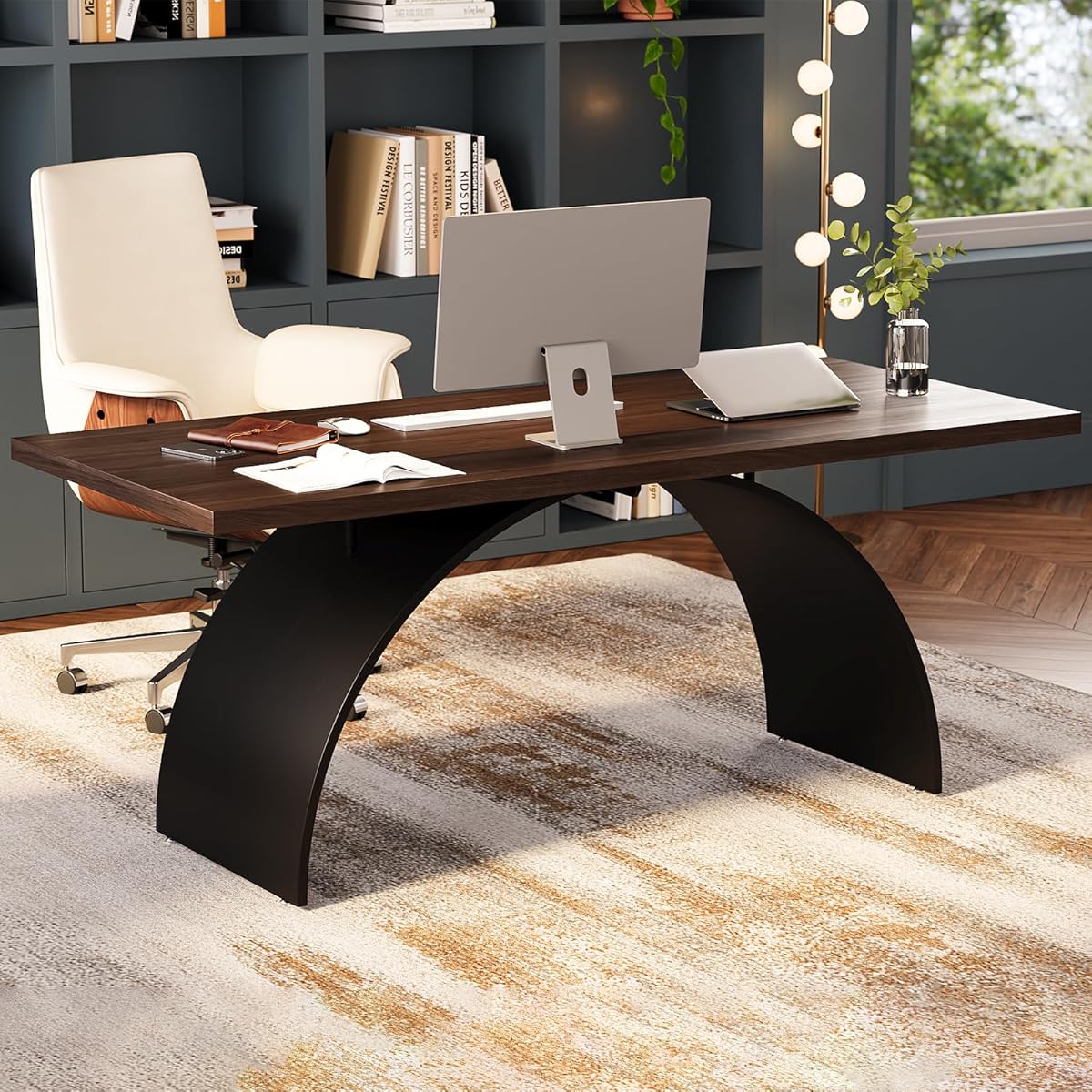 70.9" Industrial Style Desk, Office Writing Desk Walnut Desk Modern Computer Desk Home & Office Furniture