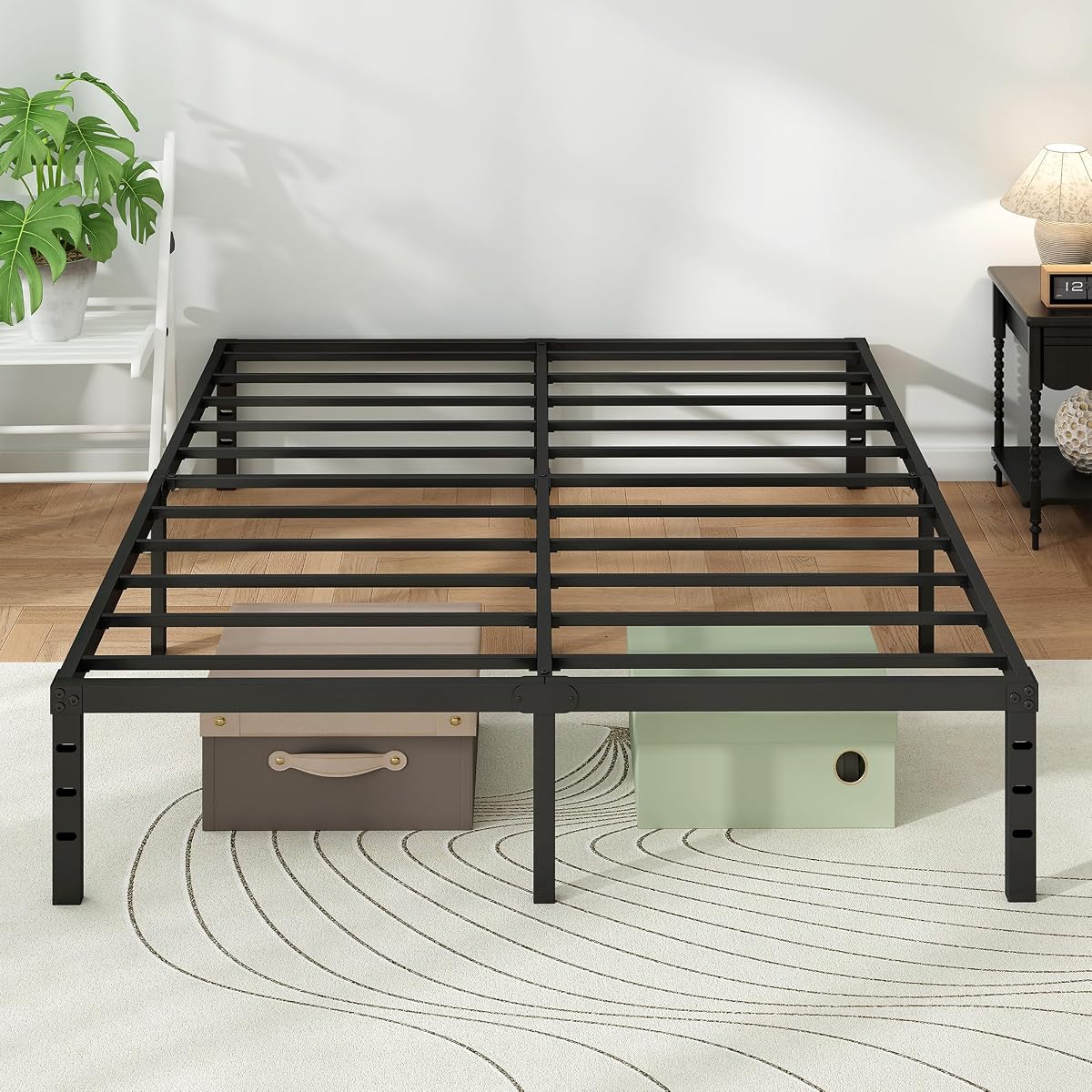 Heavy Duty Black Platform Bed Frame with Steel Support