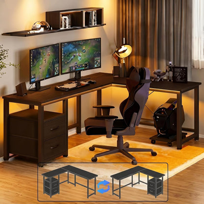 66'' Gaming Desk with USB Ports Reversible L Shaped Computer Desk
