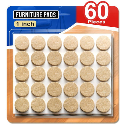 60 PCS Felt Furniture Pads 1", Felt Pads for Chair Leg Floor Protectors for Hardwood Floors Round (Beige)