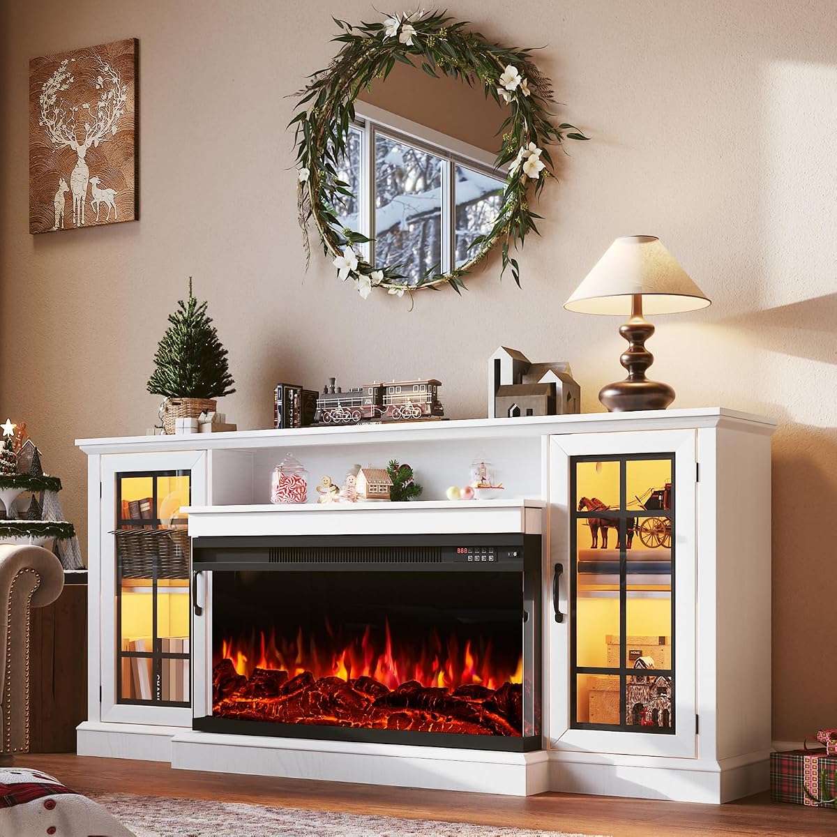 70 Inch Fireplace TV Stand for TVs up to 80"