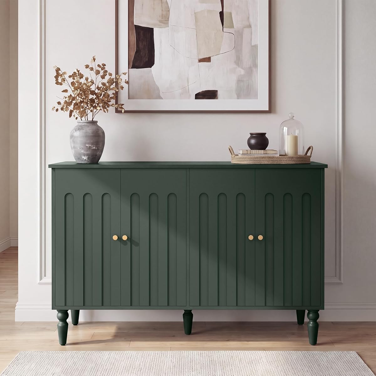 47” Arched Fluted Sideboard Buffet Cabinet with Storage, Green
