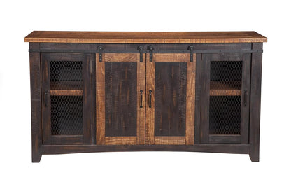Martin Svensson Home 65" Solid Pine Wood Entertainment Center with Storage. Rustic TV Stand for TVs up to 70." Sliding Doors, Adjustable Shelves & Cable Management – Black and Honey Finish