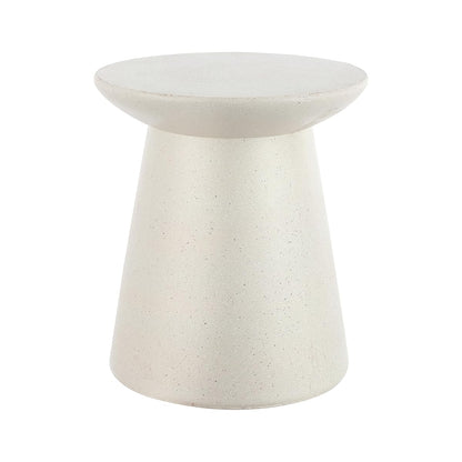Hollie 18" Round Drum Indoor Outdoor Side Table, Cream Terrazzo | Weather Resistant Polyresin, Tapered Pedestal Base, Textured Finish, Minimalist Decor, Waterproof Plant Stand