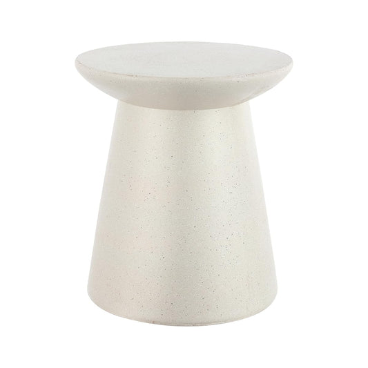 Hollie 18" Round Drum Indoor Outdoor Side Table, Cream Terrazzo | Weather Resistant Polyresin, Tapered Pedestal Base, Textured Finish, Minimalist Decor, Waterproof Plant Stand