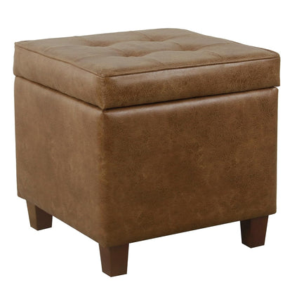 Square Tufted Storage Ottoman - Distressed Brown Faux Leather Small