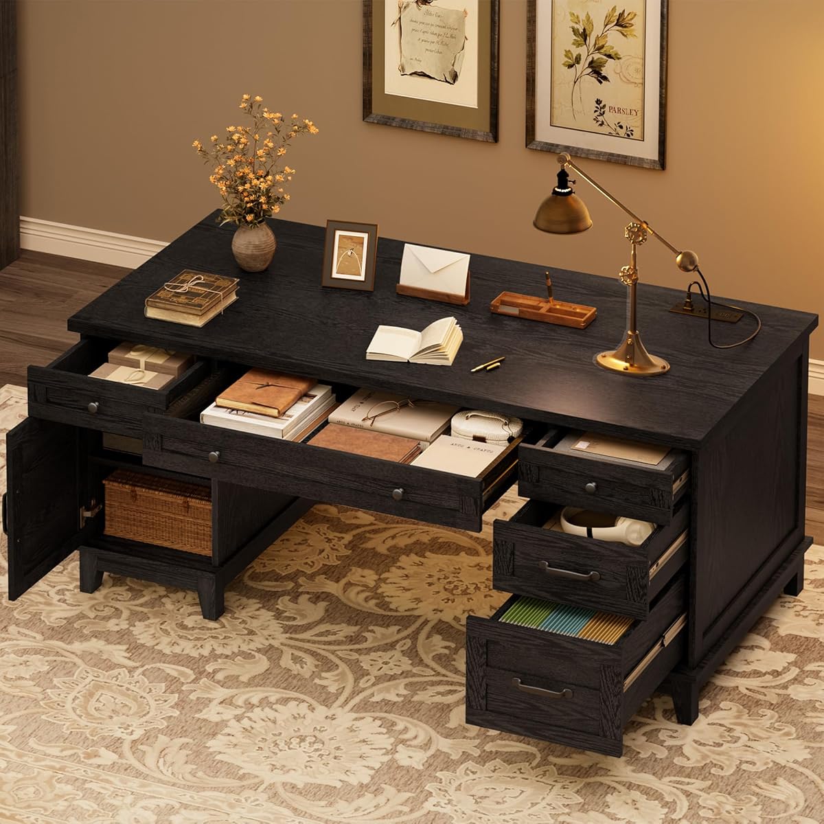 Farmhouse Executive Desk with File Drawers