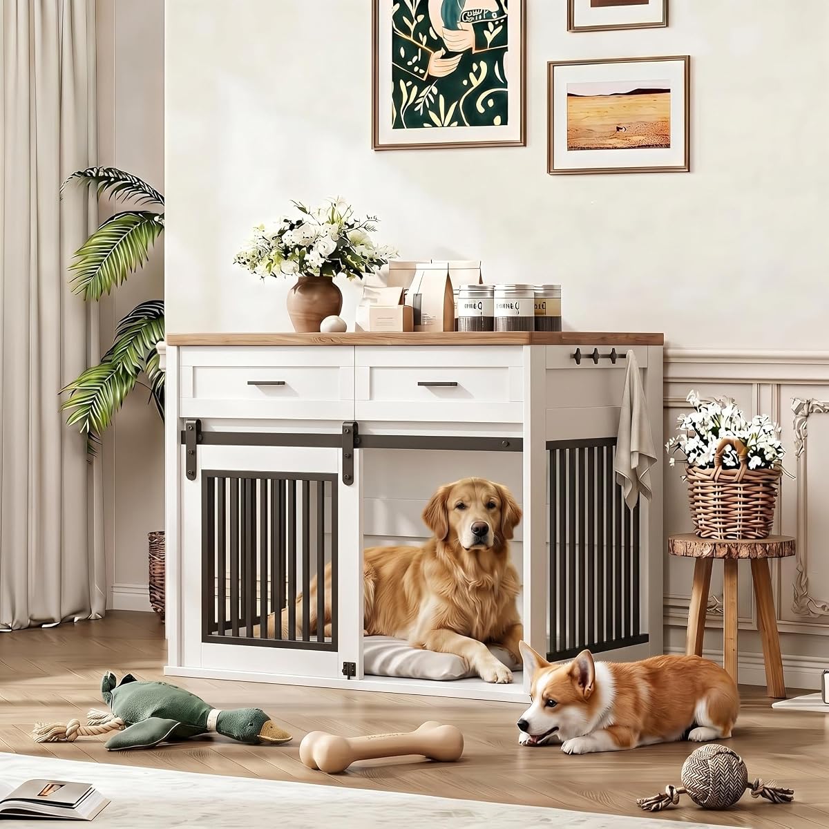 44.5" Large Dog Crate Furniture with 2 Storage Drawers