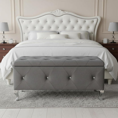 Glam 38 Inches Storage Ottoman Bench for Entryway, Hallway, Living Room, and Bedroom, Upholstered Tufted Faux Leather Ottoman with Storage, Foot Rest and Organizer, Fossil Gray