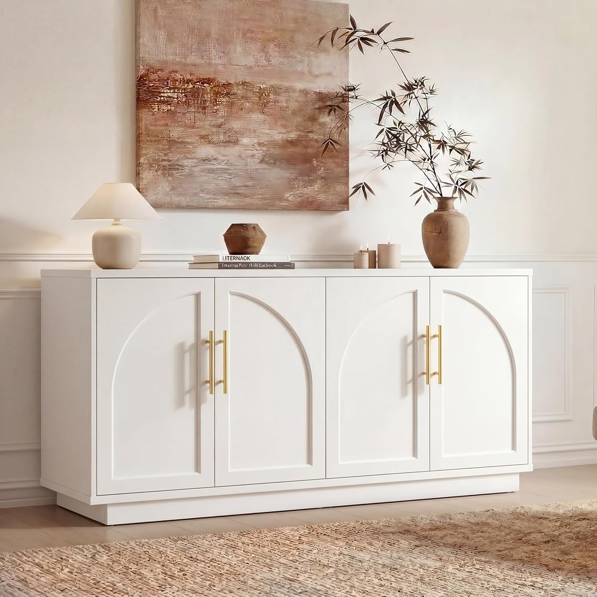 59" Sideboard Cabinet with Arched Doors,Cream Grey(Not White)