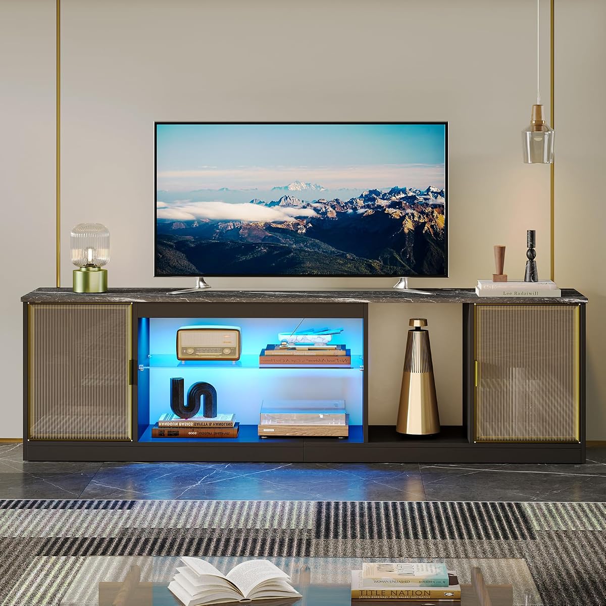 Black Marble RGB LED TV Stand for 65-75 Inch TV