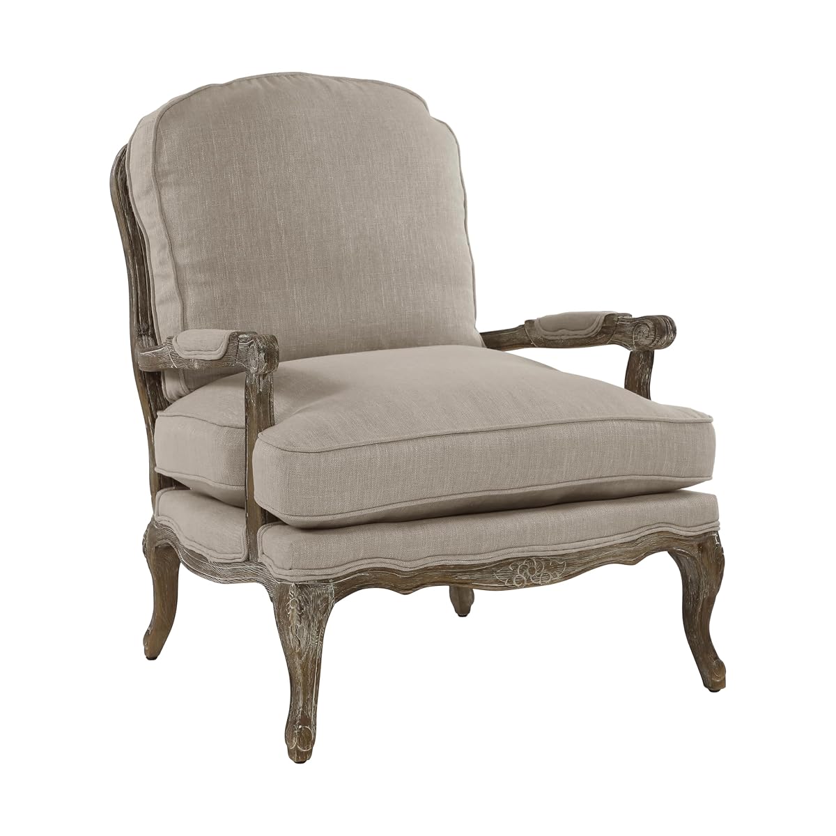 Parlier Show Wood Accent Chair - Mid Century Modern Chair for Living Room, Traditional French Country Style, Padded Arms, Reversible Cushion, Solid Wood Frame, Arrives Assembled, Neutral