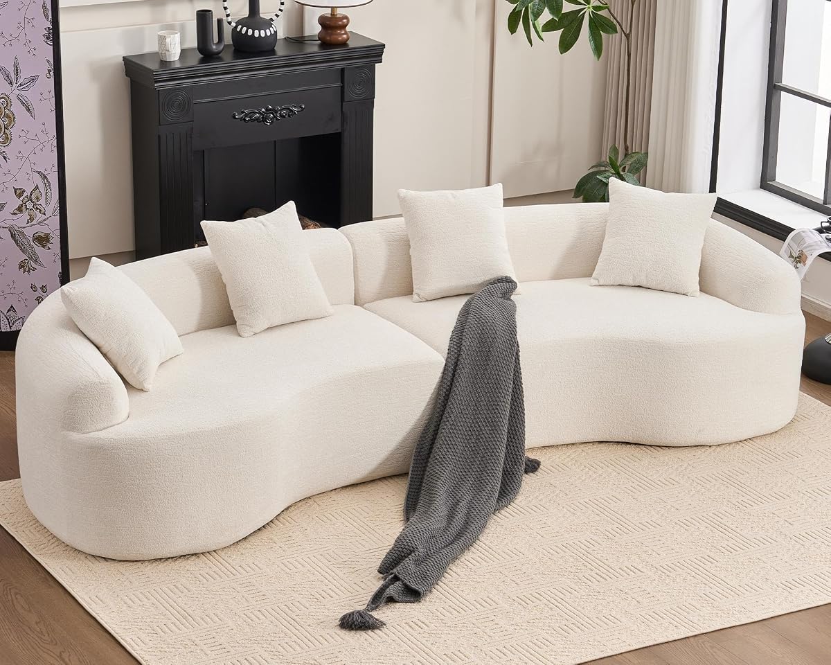 Curved Chenille Modular Sectional Couches with Pillows, 4 Seater Oversized Upholstered Luxury Plush Cloud Sofa for Living Room Apartment, Full Compression Sponge