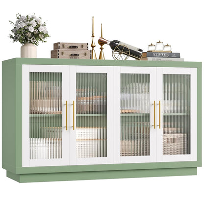 Buffet Cabinet with Storage, Kitchen Cabinet with 4 Glass Doors